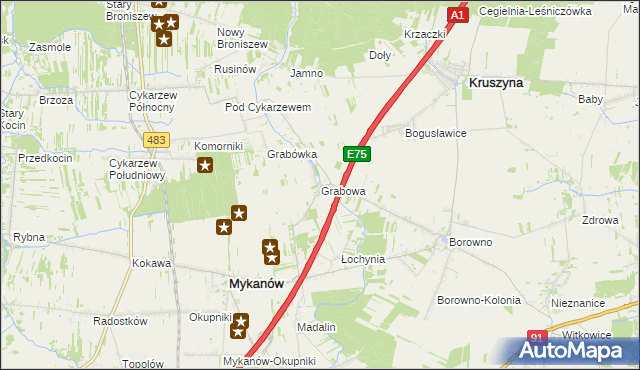 mapa Grabowa gmina Mykanów, Grabowa gmina Mykanów na mapie Targeo