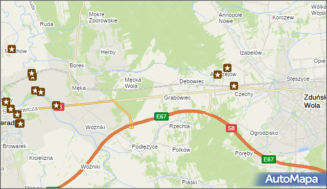 mapa Grabowiec gmina Sieradz, Grabowiec gmina Sieradz na mapie Targeo