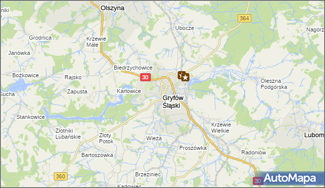 mapa Gryfów Śląski, Gryfów Śląski na mapie Targeo