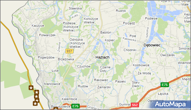 mapa Hażlach, Hażlach na mapie Targeo