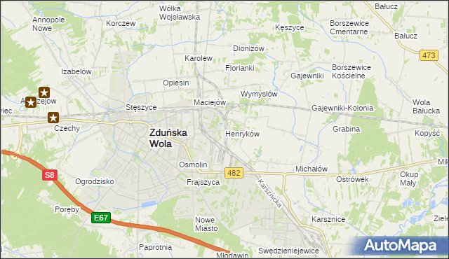 mapa Henryków gmina Zduńska Wola, Henryków gmina Zduńska Wola na mapie Targeo
