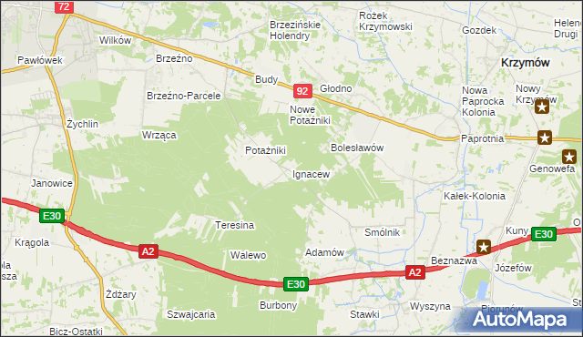 mapa Ignacew gmina Krzymów, Ignacew gmina Krzymów na mapie Targeo