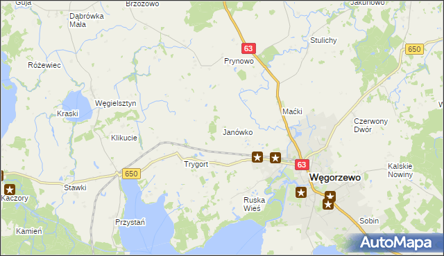 mapa Janówko gmina Węgorzewo, Janówko gmina Węgorzewo na mapie Targeo