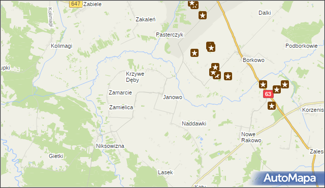 mapa Janowo gmina Kolno, Janowo gmina Kolno na mapie Targeo
