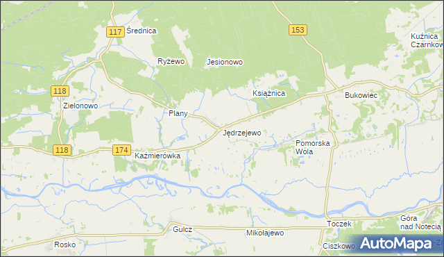 mapa Jędrzejewo gmina Czarnków, Jędrzejewo gmina Czarnków na mapie Targeo