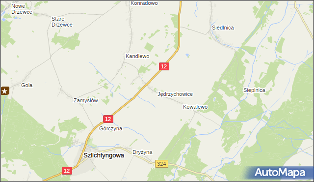 mapa Jędrzychowice gmina Szlichtyngowa, Jędrzychowice gmina Szlichtyngowa na mapie Targeo