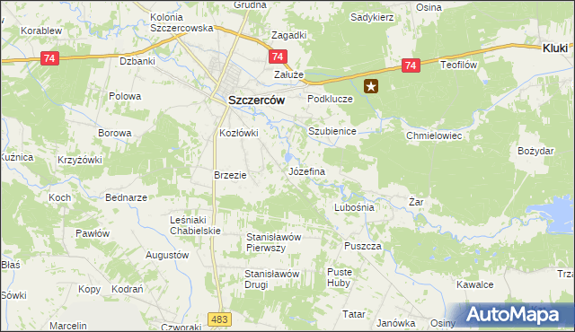 mapa Józefina gmina Szczerców, Józefina gmina Szczerców na mapie Targeo