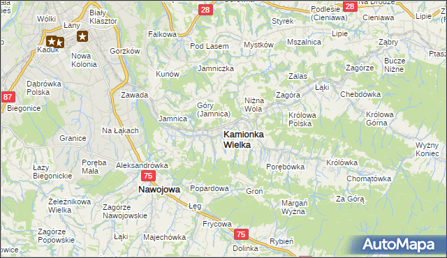 mapa Kamionka Wielka, Kamionka Wielka na mapie Targeo