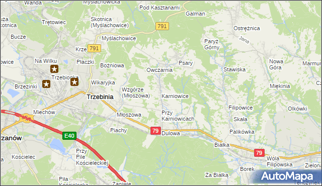 mapa Karniowice gmina Trzebinia, Karniowice gmina Trzebinia na mapie Targeo