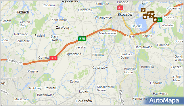 mapa Kisielów gmina Goleszów, Kisielów gmina Goleszów na mapie Targeo