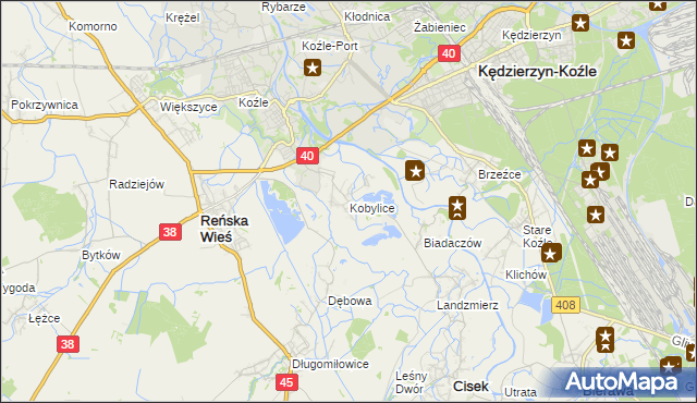 mapa Kobylice gmina Cisek, Kobylice gmina Cisek na mapie Targeo