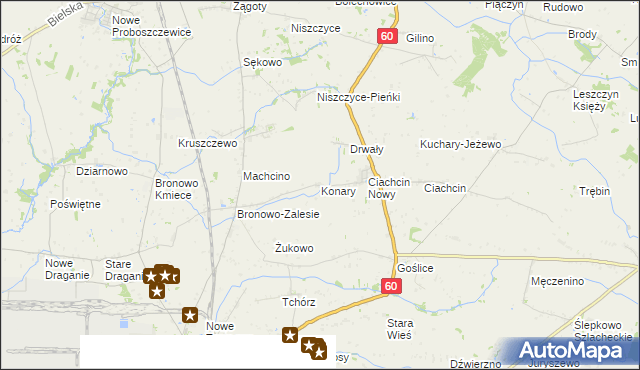 mapa Konary gmina Bielsk, Konary gmina Bielsk na mapie Targeo