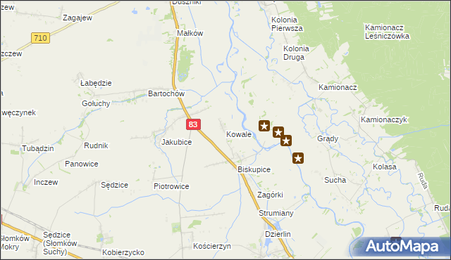 mapa Kowale gmina Sieradz, Kowale gmina Sieradz na mapie Targeo