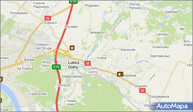 mapa Krobia gmina Lubicz, Krobia gmina Lubicz na mapie Targeo