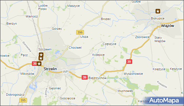 mapa Krzepice gmina Strzelin, Krzepice gmina Strzelin na mapie Targeo
