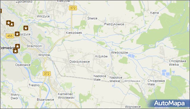 mapa Krzyków gmina Czernica, Krzyków gmina Czernica na mapie Targeo