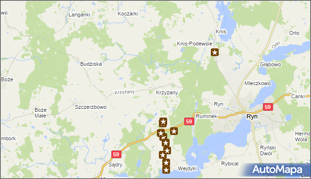 mapa Krzyżany, Krzyżany na mapie Targeo