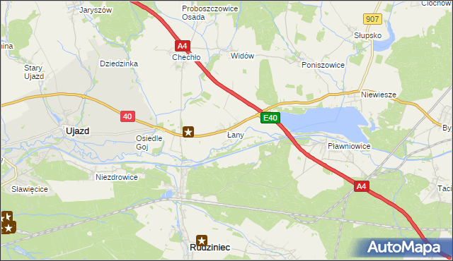 mapa Łany gmina Rudziniec, Łany gmina Rudziniec na mapie Targeo