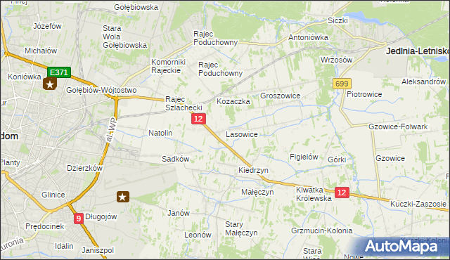 mapa Lasowice gmina Jedlnia-Letnisko, Lasowice gmina Jedlnia-Letnisko na mapie Targeo