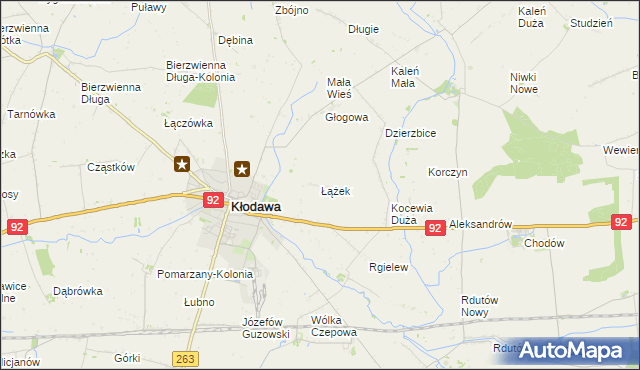 mapa Łążek gmina Kłodawa, Łążek gmina Kłodawa na mapie Targeo