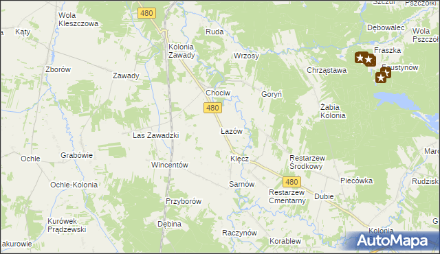 mapa Łazów gmina Widawa, Łazów gmina Widawa na mapie Targeo