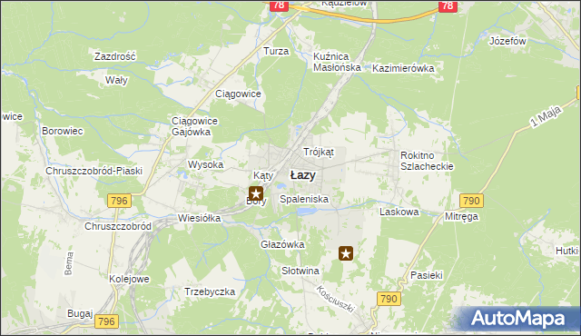 mapa Łazy powiat zawierciański, Łazy powiat zawierciański na mapie Targeo