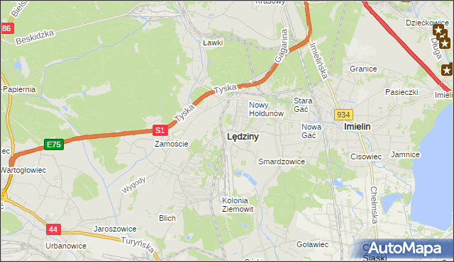 mapa Lędziny powiat bieruńsko-lędziński, Lędziny powiat bieruńsko-lędziński na mapie Targeo