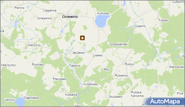 mapa Lisewo gmina Gniewino, Lisewo gmina Gniewino na mapie Targeo