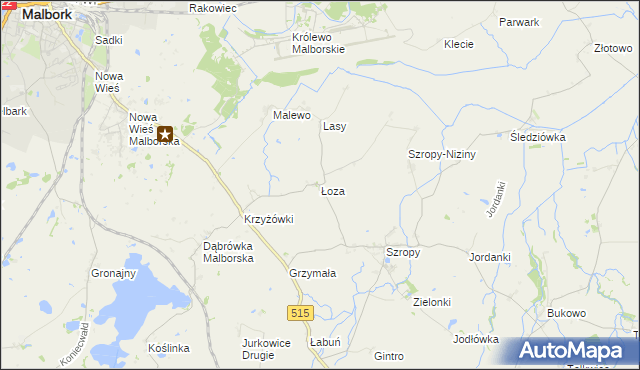 mapa Łoza gmina Stary Targ, Łoza gmina Stary Targ na mapie Targeo