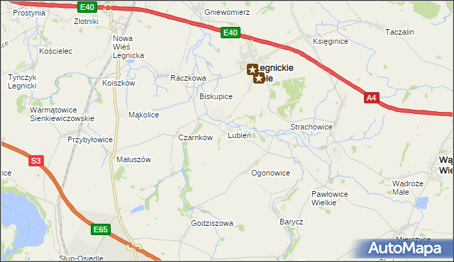 mapa Lubień gmina Legnickie Pole, Lubień gmina Legnickie Pole na mapie Targeo