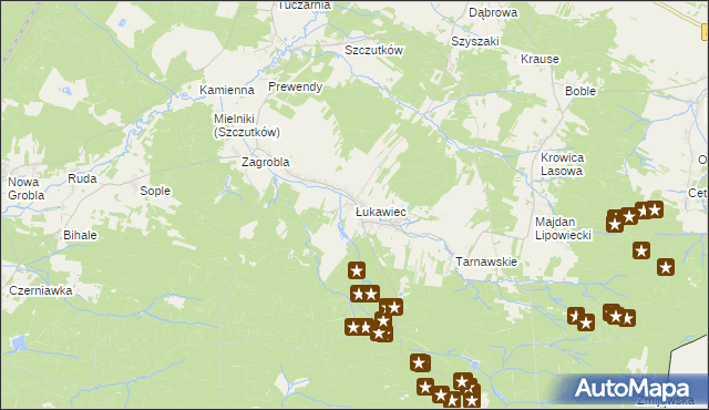 mapa Łukawiec gmina Wielkie Oczy, Łukawiec gmina Wielkie Oczy na mapie Targeo