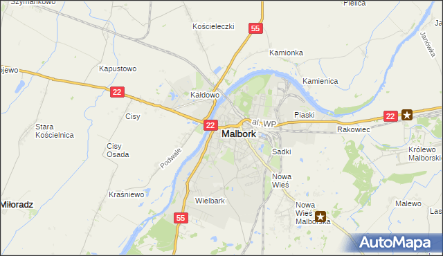 mapa Malborka, Malbork na mapie Targeo