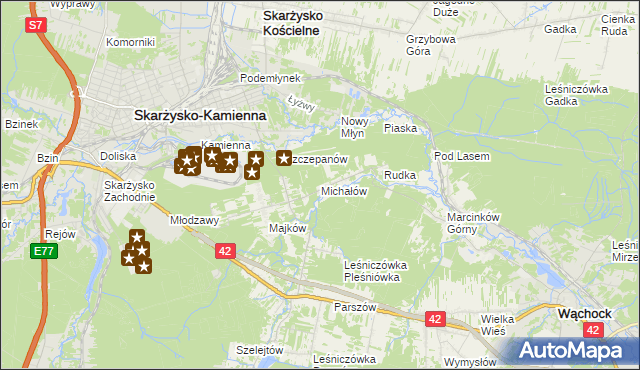 mapa Michałów gmina Skarżysko Kościelne, Michałów gmina Skarżysko Kościelne na mapie Targeo
