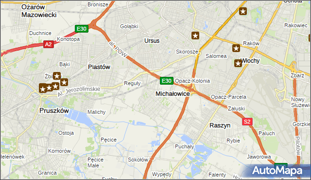 mapa Michałowice powiat pruszkowski, Michałowice powiat pruszkowski na mapie Targeo