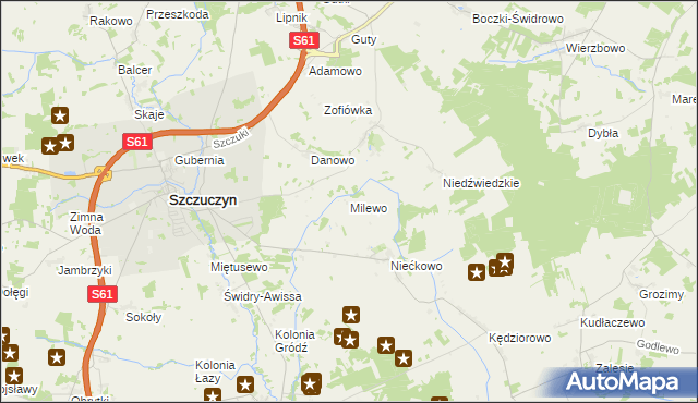 mapa Milewo gmina Szczuczyn, Milewo gmina Szczuczyn na mapie Targeo