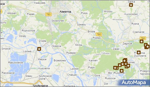 mapa Mirów gmina Alwernia, Mirów gmina Alwernia na mapie Targeo