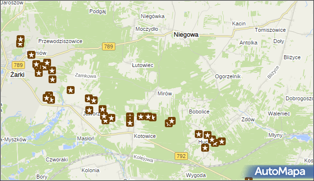 mapa Mirów gmina Niegowa, Mirów gmina Niegowa na mapie Targeo