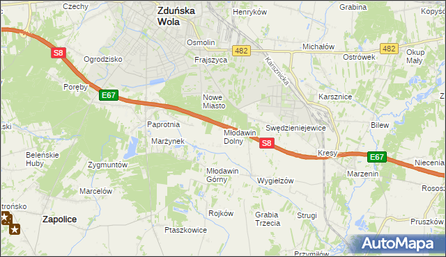 mapa Młodawin Dolny, Młodawin Dolny na mapie Targeo