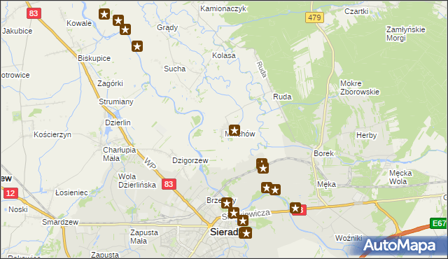 mapa Mnichów gmina Sieradz, Mnichów gmina Sieradz na mapie Targeo