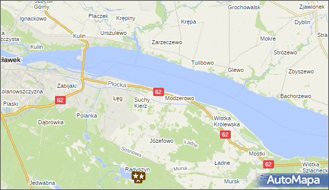 mapa Modzerowo gmina Włocławek, Modzerowo gmina Włocławek na mapie Targeo