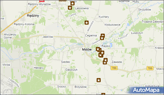 mapa Mstów powiat częstochowski, Mstów powiat częstochowski na mapie Targeo