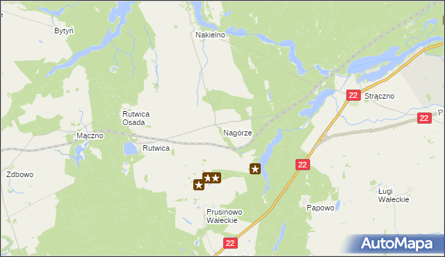 mapa Nagórze gmina Wałcz, Nagórze gmina Wałcz na mapie Targeo