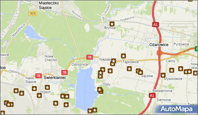 mapa Niezdara gmina Ożarowice, Niezdara gmina Ożarowice na mapie Targeo