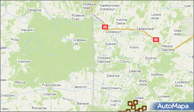 mapa Olszowa Dąbrowa, Olszowa Dąbrowa na mapie Targeo