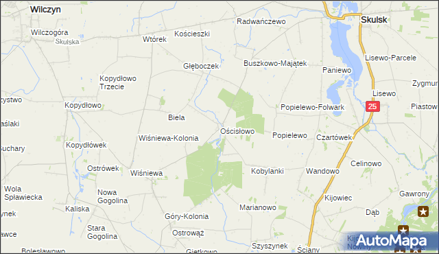 mapa Ościsłowo gmina Wilczyn, Ościsłowo gmina Wilczyn na mapie Targeo