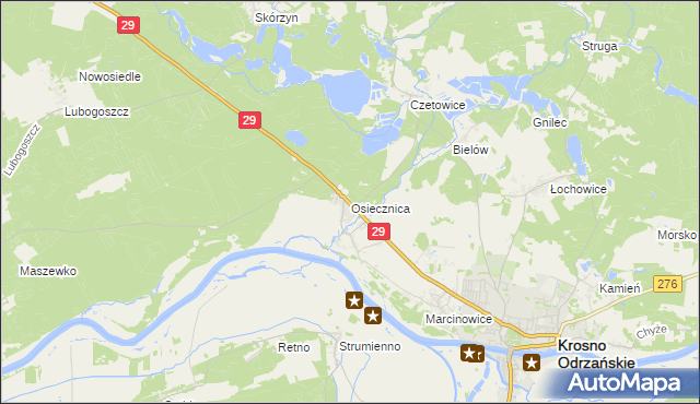 mapa Osiecznica gmina Krosno Odrzańskie, Osiecznica gmina Krosno Odrzańskie na mapie Targeo