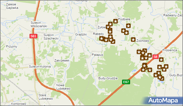 mapa Pałapus gmina Ostrów Mazowiecka, Pałapus gmina Ostrów Mazowiecka na mapie Targeo