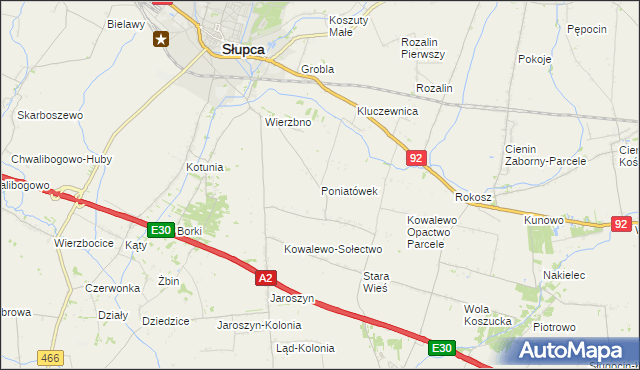 mapa Poniatówek gmina Słupca, Poniatówek gmina Słupca na mapie Targeo