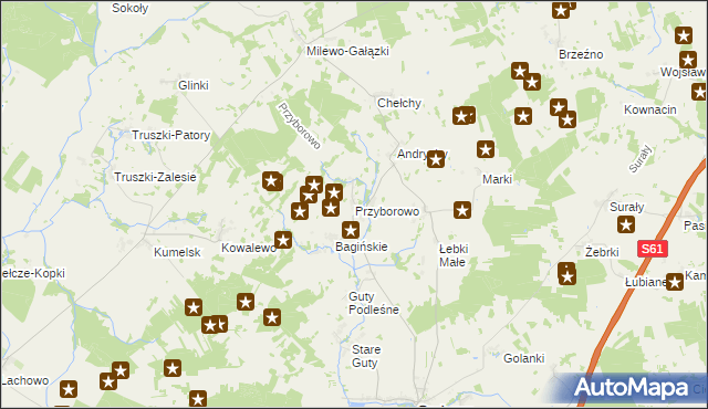 mapa Przyborowo gmina Grabowo, Przyborowo gmina Grabowo na mapie Targeo