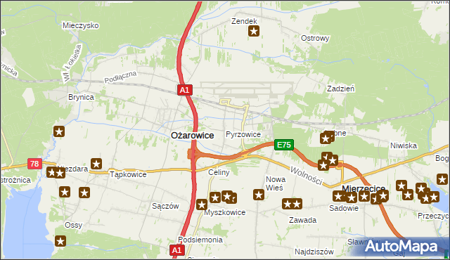 mapa Pyrzowice, Pyrzowice na mapie Targeo